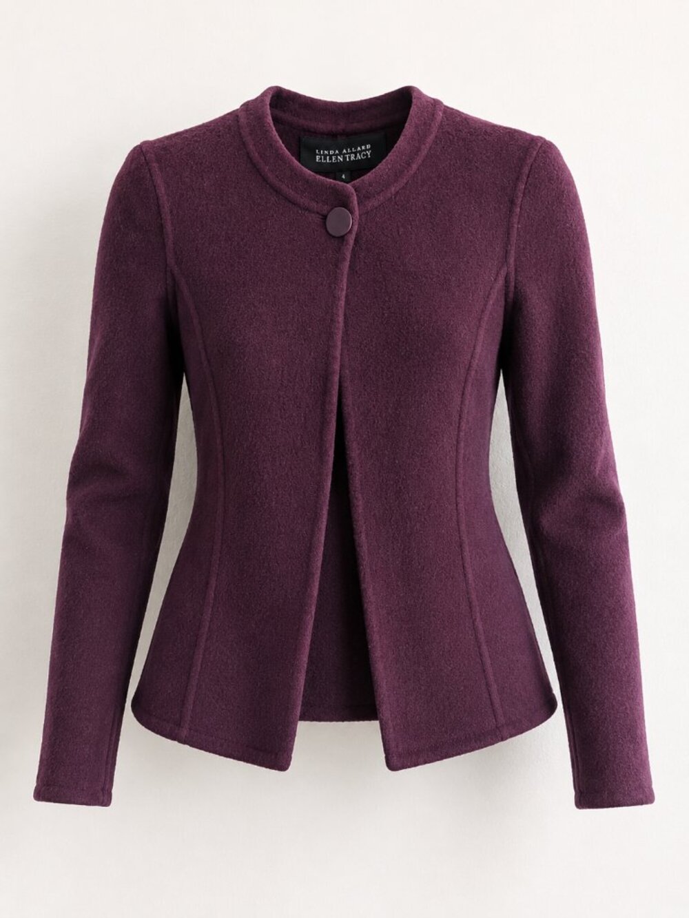 Vintage 100% Wool Linda Allard Ellen Tracy Jacket Burgundy Plum Size 4